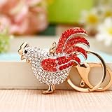 Chicken Cock Rooster Wing Tail Rhinestone Crystal Purse Bag Key Chain Accesories Gift