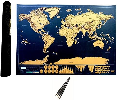 Large (32.5inX23.4in)(82.5cmX59.4cm) Elegant Premium World Scratch Off Travel Map – Best Traveller’s Gift, Creative &amp; Detailed Wall Poster - Includes scratch pen in a gift ready packaging tube