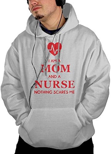 Mens I Am A Mom And A Nurse - Nothing Scares Me Camping Casual Style Hoodie Hooded Sweatshirt Size S Ash