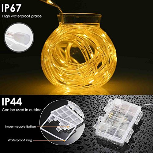 GreenClick LED Rope String Lights Battery Powered 120 LEDs Warm White Indoor Rope Lights With Romote Timer Waterproof 45Ft 8 Mode String Lights For Patio, Yard, Parties, Wedding