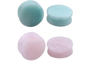 NewZenro 2Pairs Rose Quartz Aventurine Natural Organic Stone Ear Plugs Gauges Tunnel Expanders Stretcher Double Flared Amazonite Flesh Piercings Body Jewelry Set