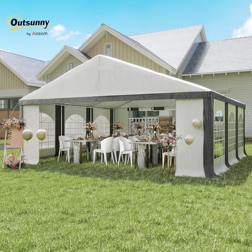 Outsunny 20'x20' Heavy Duty Large Party Tent & Carport with Removable Sidewalls, Windows, Portable Garage Canopy Tent, Sun Shade Shelter for Parties Wedding Outdoor Events, Grey