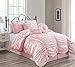 Chezmoi Collection 7-Piece Chic Ruched Comforter Set (with Throw Pillows) (King, Pink)