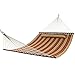 Best Choice Products Quilted Double Hammock w/ Detachable Pillow, Spreader Bar - Burgundy and Tan Stripe