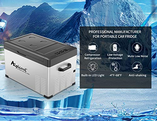Alpicool C30 Portable Refrigerator 32 Quart(30 Liter) Vehicle, Car, Turck, RV, Boat, Mini Fridge Freezer for Travel, Outdoor -12/24V DC (Black and Silver) - Thumbnail 2