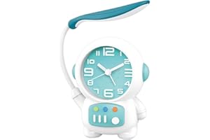Astronaut Desk Lamp with Alarm Clock for Kids, Led Night Light Eye-Care Small Desk Lamps with Clock for Boys and Girls