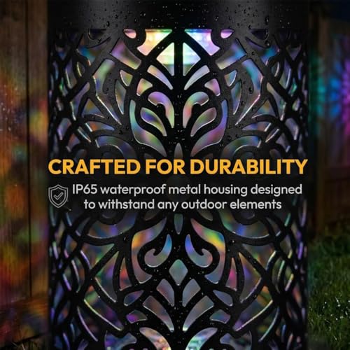 Solar Mandala Lights, Seven-Color Changing Solar Mandala Projector Light, Mandala Pattern Solar Wall Light, Outdoor Waterproof Metal Fence Lights for Yard Garden Post Patio Backyard Decor (4Pcs)