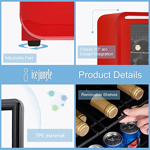 Retro Wine Cooler Refrigerator Red Mini Fridge Wine Cellar with Glass