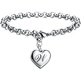 SANNYRA Charms Bracelets for Women, Heart Charm Initial Bracelet Trendy, 26 Letters Stainless Steel Jewelry Confirmation Gifts for Christmas Birthday