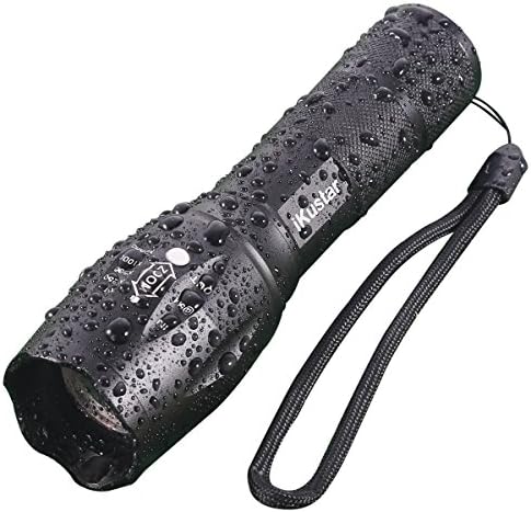 iKustar Flashlights T6 LED Handheld Torches Taclights Brightness With Adjustable Focus And 5 Light Modes, Outdoor Water Resistant for Comping Hiking etc (Black, T6-1)…