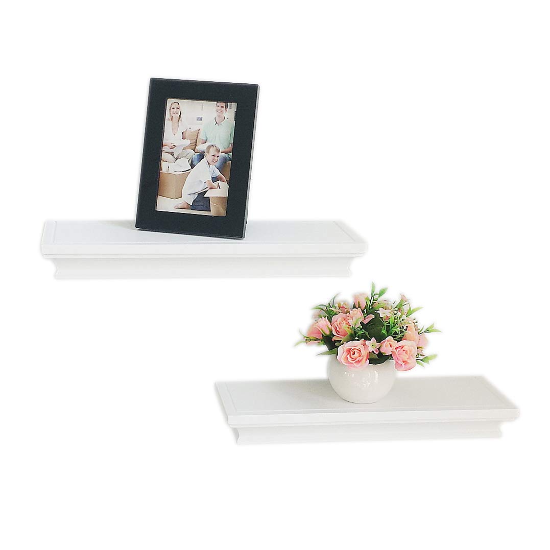 HAO Set of 2,Approx 5" Depth Floating Wall Shelf Wooden Floating Shelves Ledge Household Storage Shelving White