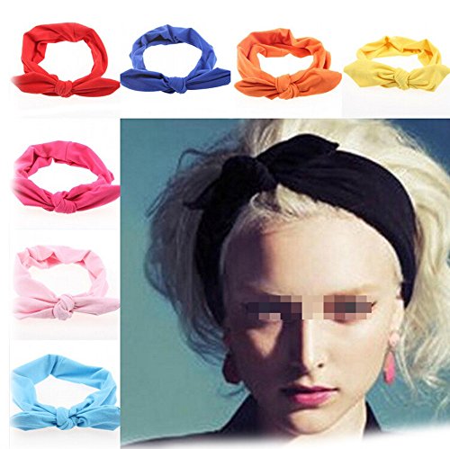 Ewandastore Women's Elastic Rabbit Ear Headband Turban Headwrap Knotted Soft Twisted Headband Cross Knot Hair Bands(Yellow)