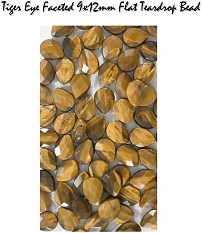 Genuine Tiger Eye Faceted 9x12mm Flat Teardrop Gemstone Loose Beads (pkg of 35) for Jewelry Making