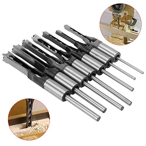 TOOGOO 7pcs 1/4 to 1/2 Square Hole Drill Bit 45 Steel Mortising Drilling Woodworking Tools