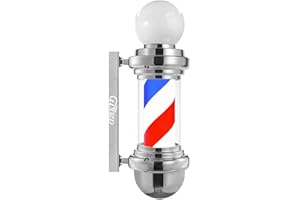 WDZD 20'' Barber Pole Light, Mini Silvery Red White Blue Rotating Hair Salon Open Sign, Wall Mount, Save Energy