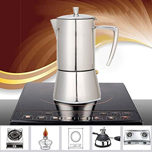YAeele 300ML 6-Cup Edelstahl Stovetop Moka Espressomaschine Espressokocher Moka Pot Breite Bottom Home Hand Kaffee-Tee… – Bild 8