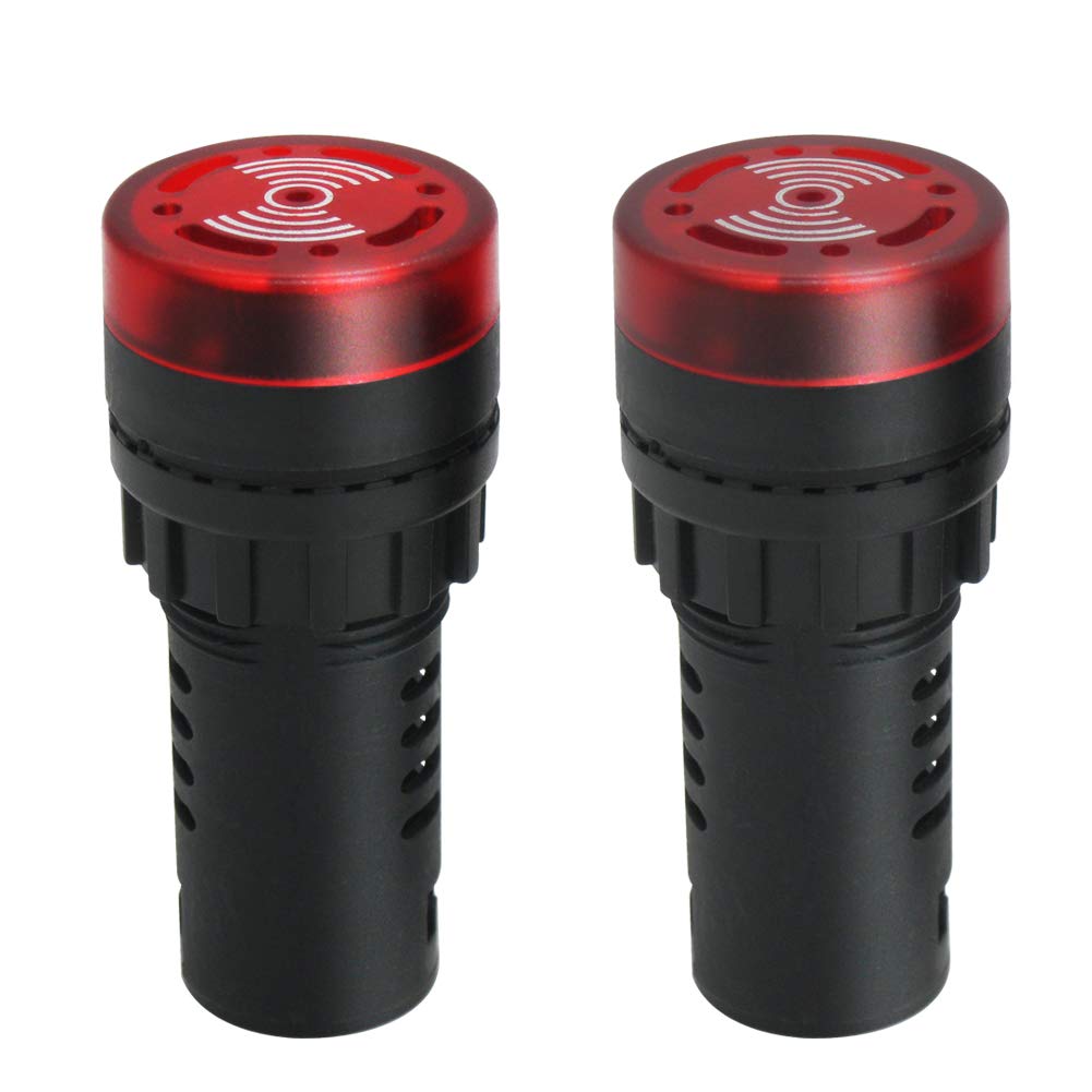 mxuteuk 2Pcs 22mm AC/DC 220V Red LED Buzzer Flash Alarm Signal Indicator Light AD16-22SM-RR220V - Image 3