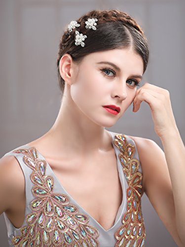 Yean Bridal Silver Hair Pins Set, Wedding Decorative Rhinestones Hair Pins for Women and Girls (Set of 3) - Thumbnail 4