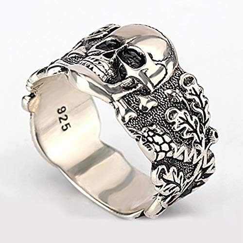 Skull Ring for Men 925 Sterling Silver Skeleton Walking Evil Demon Vintage Punk Rock Cool Male Skull Rings Fashion Jewelry,10.5