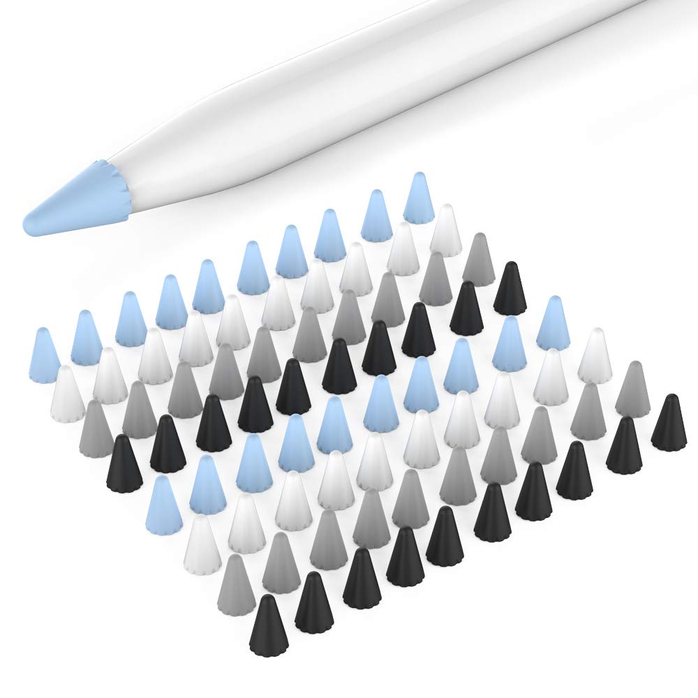 Delidigi 80 Pack Apple Pencil Tips Cover Protector Silicone Nibs Cover Caps Accessories Compatible with Apple Pencil Pro 1st/2nd Gen and iPencil USB C, iPad Pro 11/12.9 inch (Blue+Black+Grey+White)