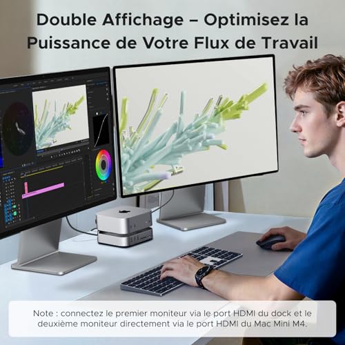 UGREEN USB4.0 Docking Station et Support pour Mac Mini M4 et M4 Pro avec Boîtier M.2 NVME SSD 40Gbps Station d'accueil USB C HDMI 8K 30Hz 4K 144Hz 5 USB 3.2 4A1C 10Gbps Lecteur SD TF 4.0 3.5mm