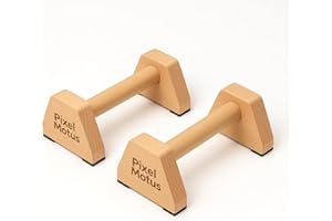 Pixel Motus Wooden Parallettes Bars Calisthenics Push Up Bars for Handstand Dips & Balance Training Solid Wood Pushup Handles Non Slip Feet Set of 2