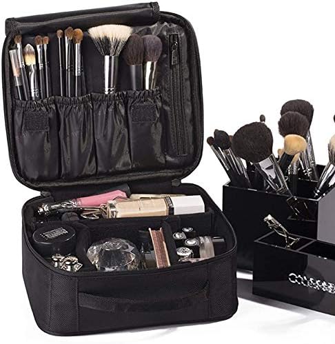 Travel Makeup Case Professional Cosmetic Bag Make Up Train Case Hairdressing Tools Organiser with Adjustable Compartment Oxford Fabric, Black - Image 3