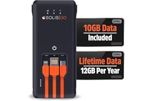 SIMO Solis Go 4G Mobile Hotspot WiFi Power Bank with Built-in Cables for Travel in 140+ Countries, No SIM Card or Contract, M
