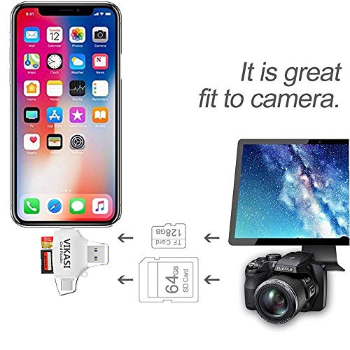 VIKASI SD Card Reader,Memory Micro SD Card Reader USB Type C Adapter Viewer Compatible with iPhone iPad Android Mac - with Lightning Micro USB Type C 4 in 1 (White) - Thumbnail 4