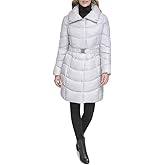 Kenneth Cole Womens Mid-length Funnel Neck Cire Puffer