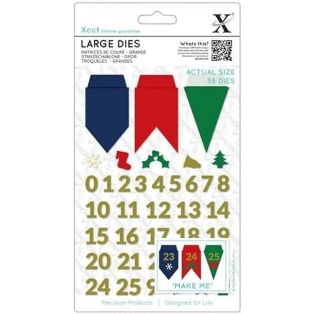 Xcut Large Dies Advent Bunting, Carbon Steel, Art & Craft, Cutting Tool Supplies, Beautiful Decoration, Card Making, Gift Tag Wrapping, Scrapbooking, Invitation Making, Crafters Companion