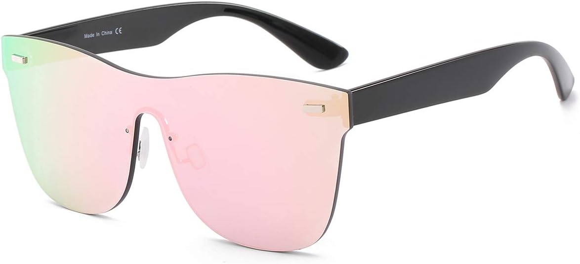 Rimless Mirrored Lens One Piece Sunglasses UV400 Protection for Women Men
