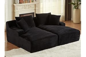 HZANHY 78" Oversized Double Chaise Lounges Indoor, Upholstered Boneless Cloud Stupendous Oversized Chaise Lounge Couch Luxury Sofa Bed Deep Seat, Corduroy Lounge Chair,Black
