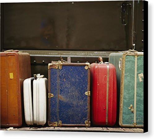 "Colorful But Worn Luggage Awaits" by National Geographic, Canvas Print Wall Art, 14" x 11", Black Gallery Wrap, Glossy Finish