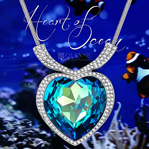 QIANSE Heart of Ocean Necklace Love Heart Necklaces for Women Titanic Fashion Jewelry for Her Christmas Necklace Gifts for Women Anniversary Jewelry Gifts for Her - Thumbnail 5