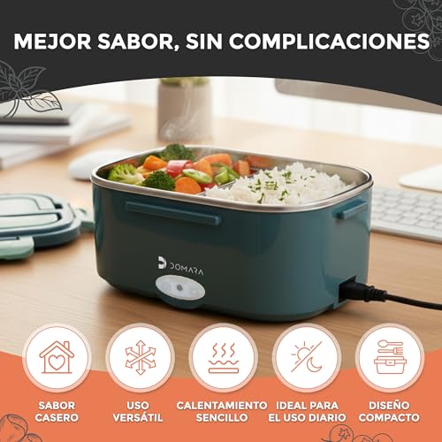 DOMARA Electrica 3-in-1 Lunch Box 80W and 1.5L – Electric Food Taper with Stainless Steel Container and Car/Truck Adapter (12V/24V/220V) – Ideal for Hot Eating in the Office or on the Go