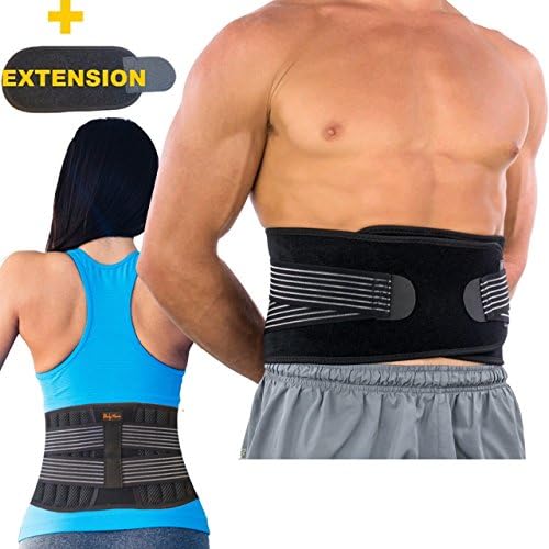 BodyMovesBack Brace Lumbar Support(LARGE) for Men and Women with Dual Adjustable Straps and Extension Belt -Lower Back Pain relief,Spasm,Strain,Herniated Disc,Sciatica,Scoliosis,Lifting,better back