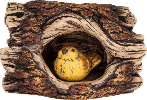 Divas World Cement Garden Ornament with Solar Light Bird in Log- Outdoor Lawn Decor Garden Balcony Yard Garden Statue Decoration- outdoor use
