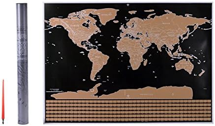 Scratch Off World Map Poster – Premium Quality Travel Tracker Map 32” x 23” Perfect Gift For Travelers Cartography, Memory Making Scratch Off Flags, Pen Scratcher For Small Locations - By Saba Supply