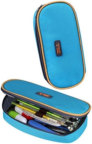 JoinPro Big Capacity Multifunction Canvas Pencil Case Portable Cosmetic Stationery Pouch Organizer Durable Pen Bag with Double Zipper for Students (Blue)