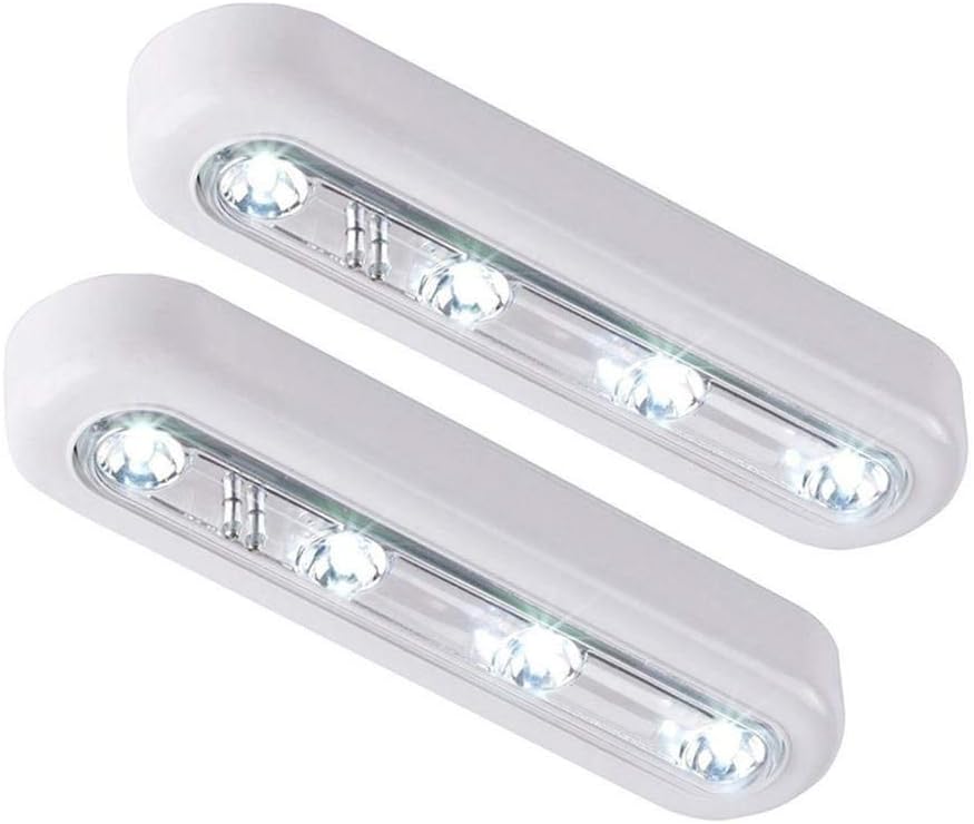 GreeSuit Touch Light 2Pcs Cool White DIY Stick-on 4-LED Touch Tap Push Light, Wireless Bright Night Light for Closets, Attics, Garages, Car, Sheds, Storage Room, Children’s Room,Kitchen Cupboards