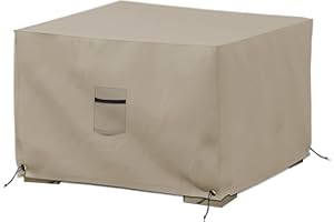Covers & All Outdoor Ottoman Cover, 12 Oz Waterproof Ottoman Slipcover with UV-Resistant Properties, Square Patio Furniture Cover Suitable for Indoors/Outdoors (23" L x 23" W x 18" H, Beige)