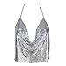 Gogoboi Nightclub See Through Deep V Halter Top Metal Sequins Crop Top Sexy Club Wear for Women (Silver)