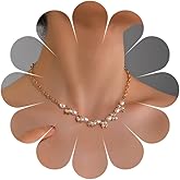 Andelaisi Boho Pearl Choker Necklace Vintage Pearl Cluster Necklace Gold Pearl Beaded Necklace Adjustable Collar Bib Chain Necklace Jewelry for Women
