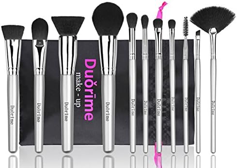 Duorime Beauty Essential 12 Pcs Silver Makeup Brush Set