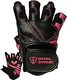Steel Sweat Workout Gloves - Best for Weightlifting Gym Fitness Training and Crossfit – Made for Men and Women who Love Lifting Weights and Exercise - Leather SCARR Pink