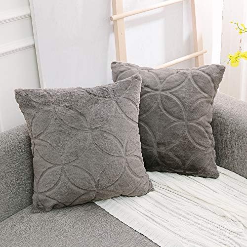 NordECO HOME Luxury Soft Fleece Faux Fur Throw Pillow Covers, No Pillow Insert, 18" x 18" Inch, Grey, 2 Pack 1 NordECO HOME Luxury Soft Fleece Faux Fur Throw Pillow Covers, No Pillow Insert, 18" x 18" Inch, Grey, 2 Pack