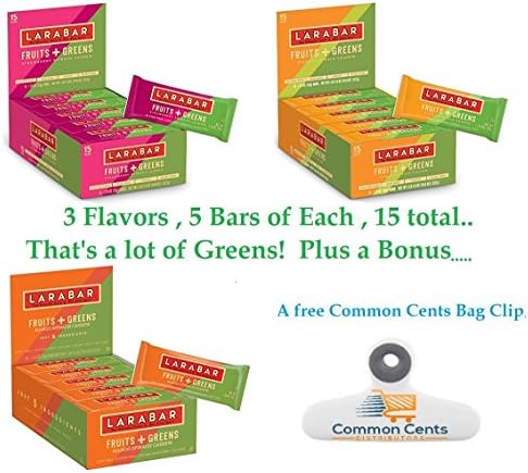 Larabar Gluten Free Bar, Fruits + Greens, 15 Bars Variety Pack, 5 of each, 1.24oz Bars