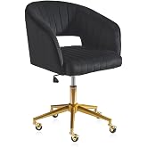 Nrizc Velvet Office Desk Chair, Upholstered Home Office Desk Chairs with Adjustable Swivel Wheels, Ergonomic Office Chair for Living Room, Bedroom, Office, Vanity Study (Black)