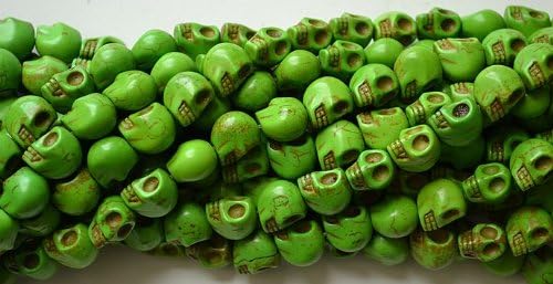 50 Green Howlite Skull Beads (Loose) - Day of the Dead (Dia De Los Muertos)